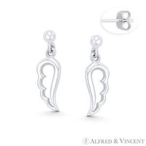 Guardian Angel / Cherub Wing Charm & Ball Bead Earrings in .925 Sterling Silver